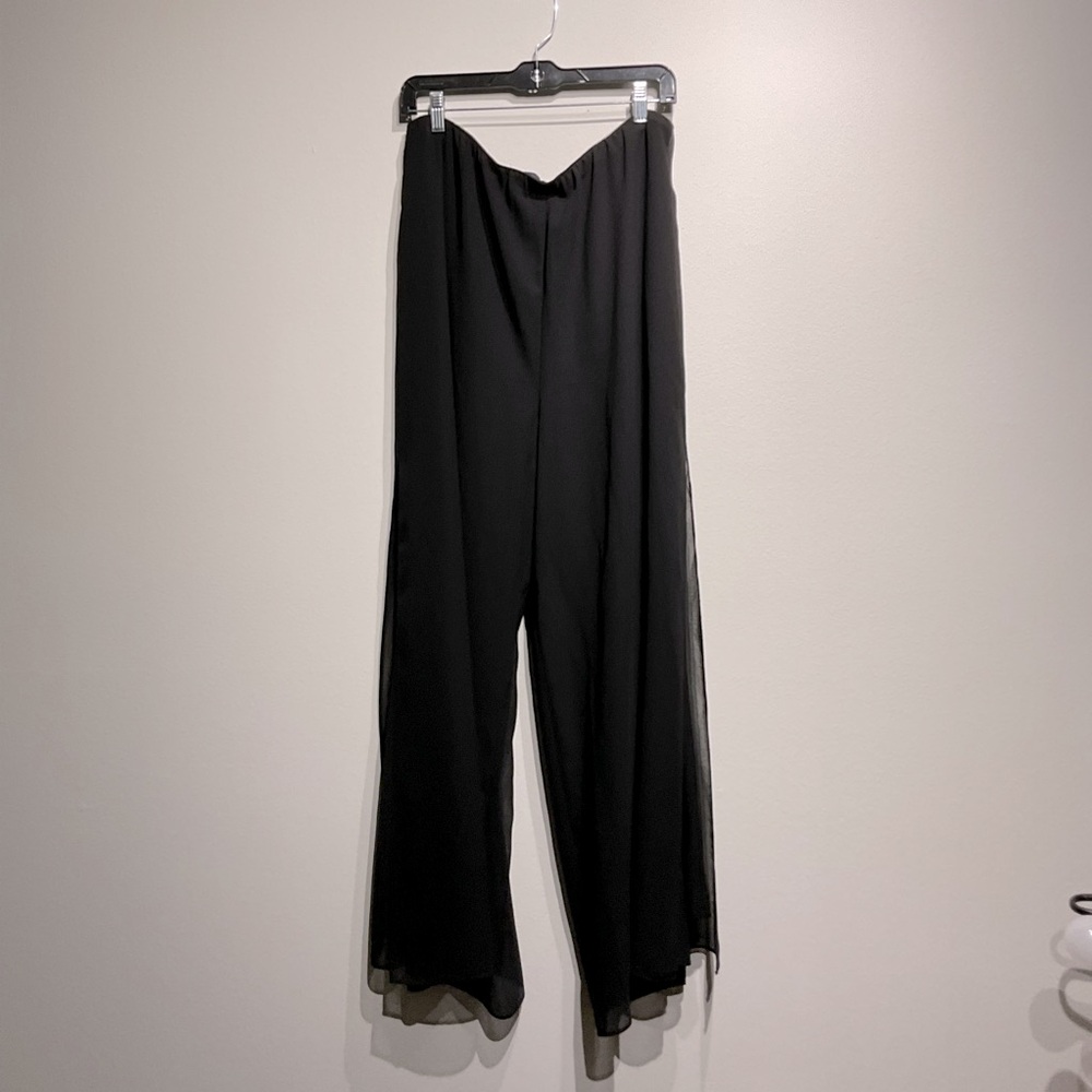 Alex Evening Pants Size XL Black Pants. Flowy Slits open Sides Sheer Layers